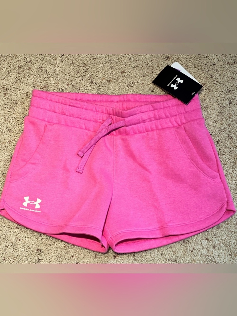 NEW Under Armour Girls Large (L) Rival Short - Pink / White with Logo